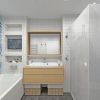 дизайн интерьера ванной комнаты, зонирование пространства в ванной, плитка в стиле пэчворк.