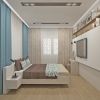 дизайн интерьера спальни, спальная комната в современном стиле, зона тв в спальне
